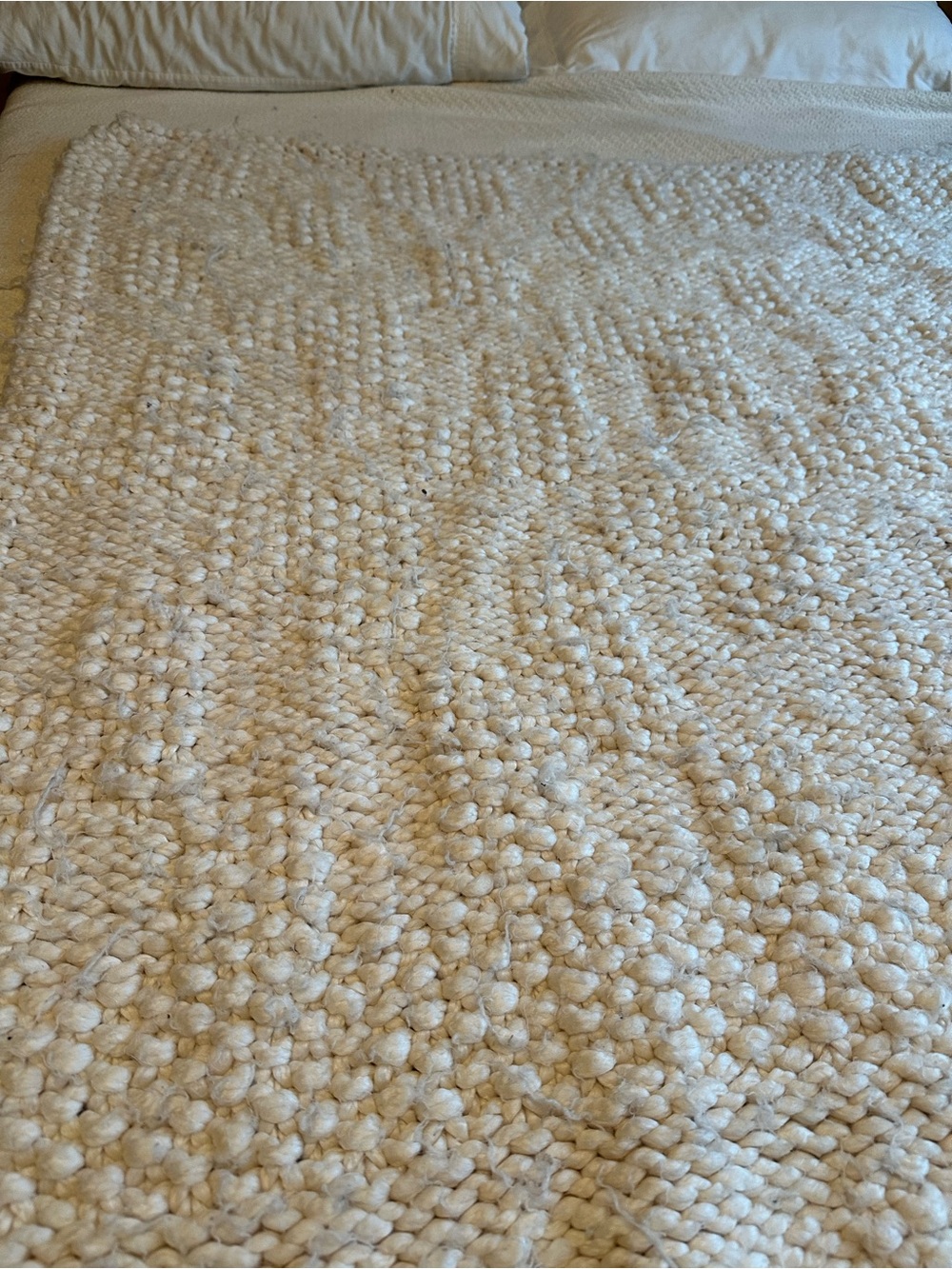 Pottery Barn Cream Chunky Knit Wool Throw